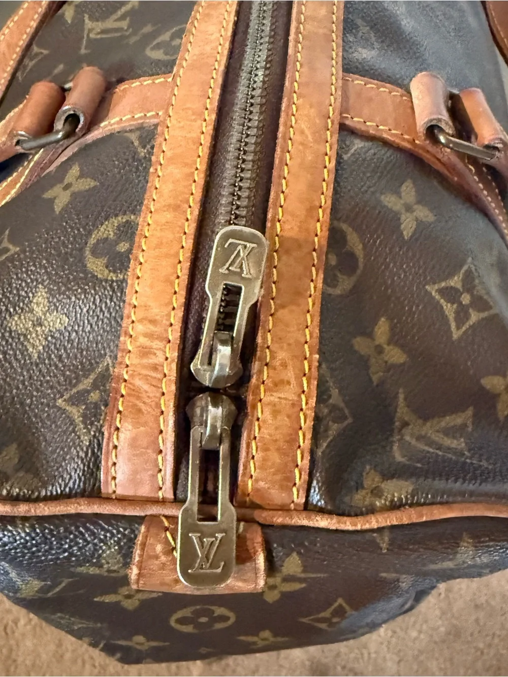 Louis Vuitton Brown Monogram Canvas Duffel with Tan Leather Trim